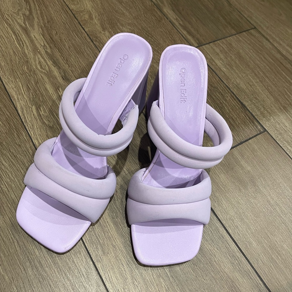 Open Edit purple puffy heeled slide